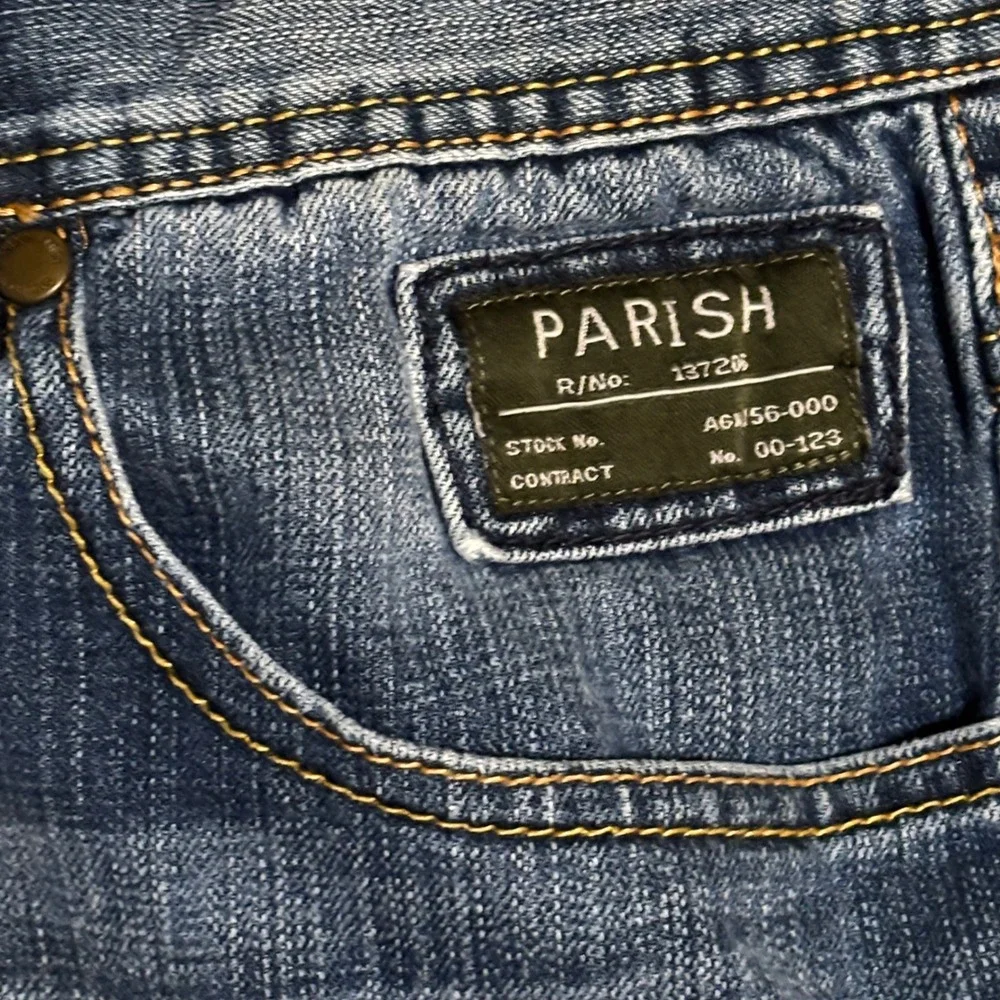 Parish Nation Mens Distressed Denim Shorts Blue Size 36 Raw Hem Embroidered‎